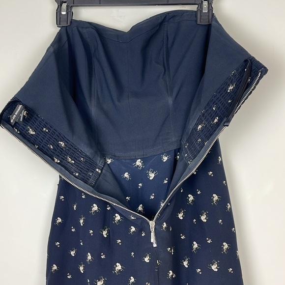 Club Monaco Harper navy blue floral silk strapless dress size 4 - Picture 5 of 10